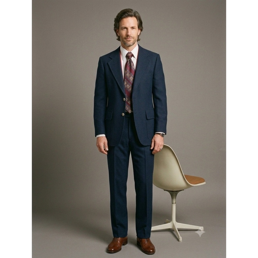 VTG 70s Carolcrest Suit Set Mens 38R 34W Navy Blue 2-Button Blazer Trousers